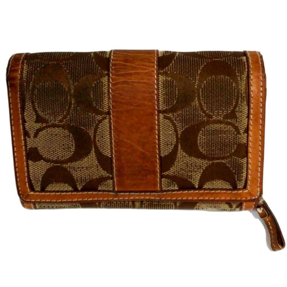 Authentic COACH Canvas Snap Wallet – Brown/Tan, Fair Condition, 5.5 x 3.75-inch